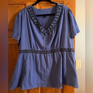 Ellos plus 30/32 short sleeve tunic, blue & black 100% cotton
